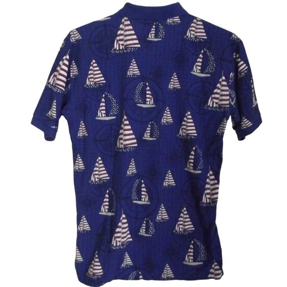 Croft&Barrow Sport Polo Shirt Mens Small Sailboat American Flag Blue Patriotic - Picture 7 of 8